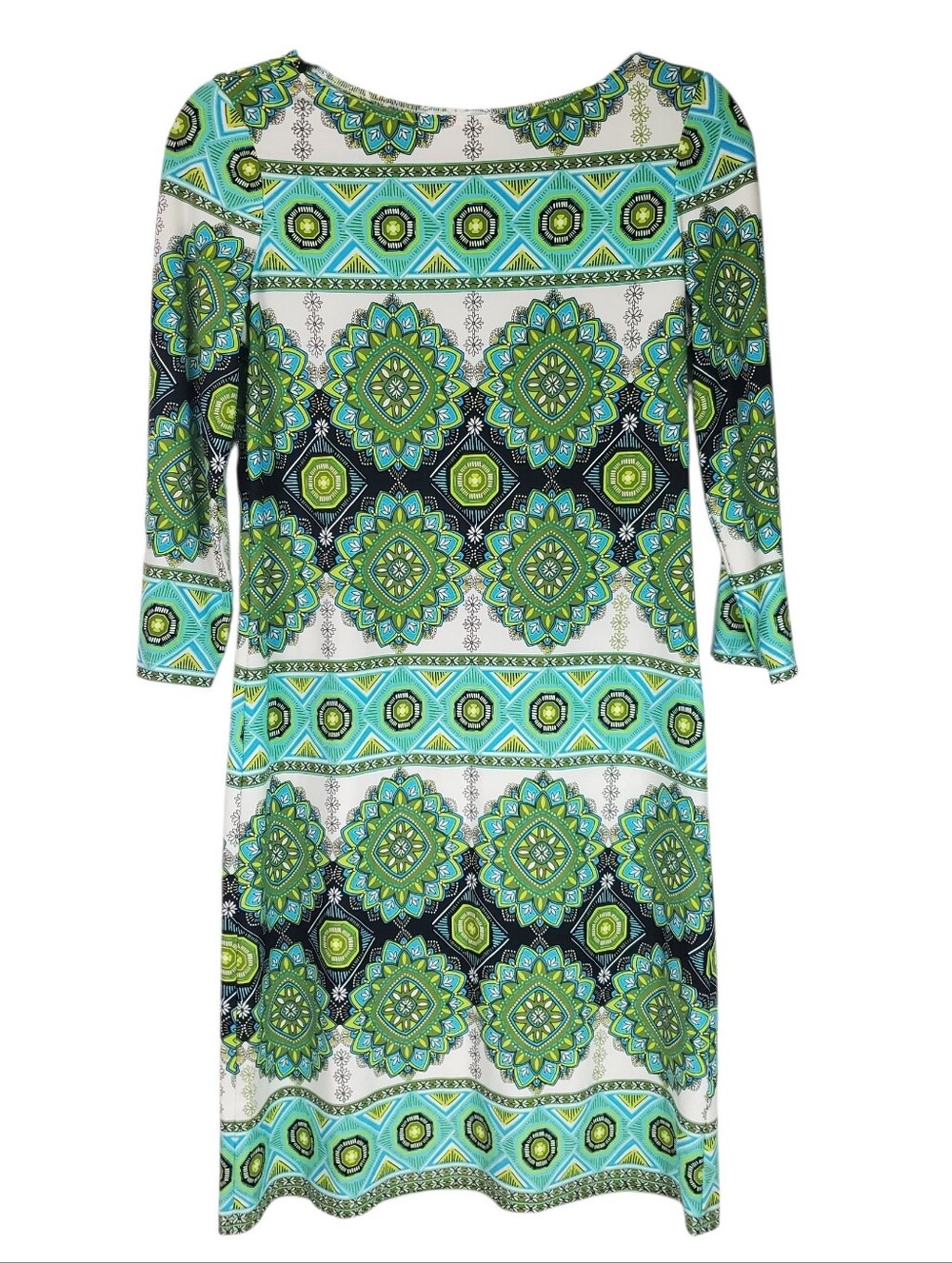 Office Siren Business Casual London Times Medallion Print Stretch Sheath Dress 4 - Picture 1 of 4